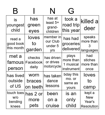 Getting to Know You Bingo Card