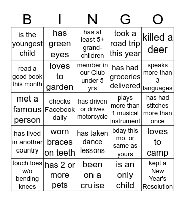 Getting to Know You Bingo Card
