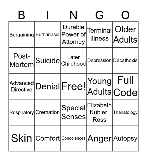 Death and Dying Bingo Card