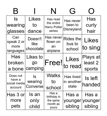 Getting to Know You BINGO! Bingo Card