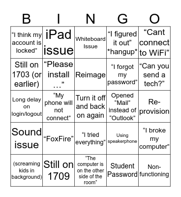 HelpDesk Bingo Card