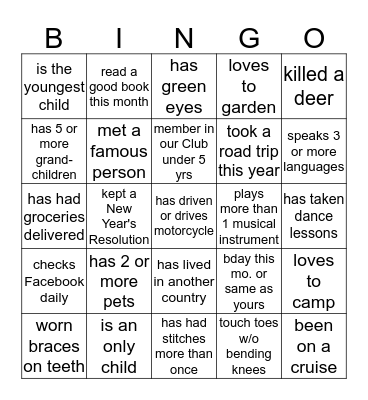 Getting to Know You Bingo Card