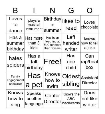 ELC BINGO Card