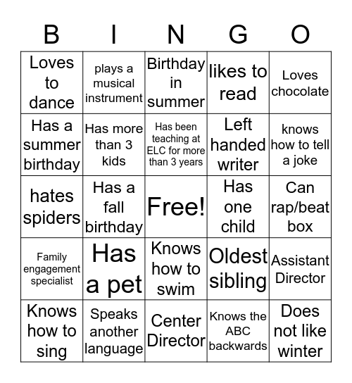 ELC BINGO Card