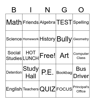 SCHOOL DAZE (DAYS) Bingo Card