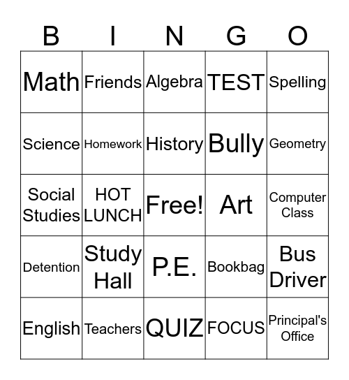 SCHOOL DAZE (DAYS) Bingo Card
