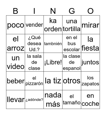 LOS MATERIALES ESCOLARES Bingo Card