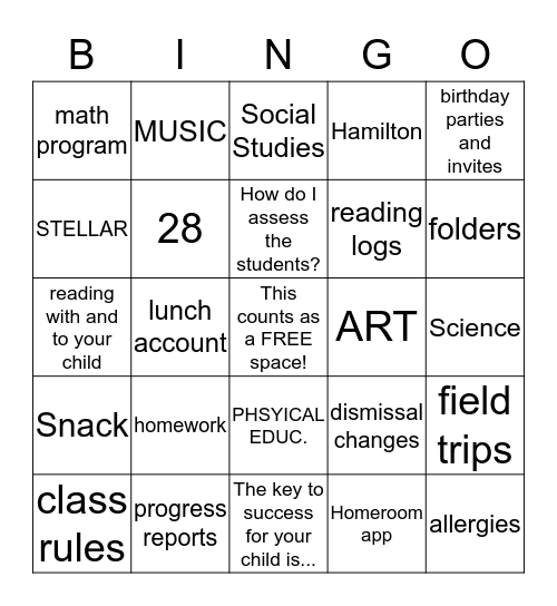 BACK TO SCHOOL 2018 Bingo Card