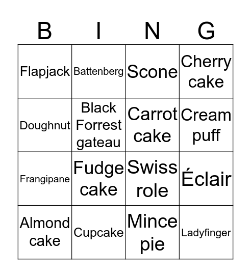 Cake Bingo Card