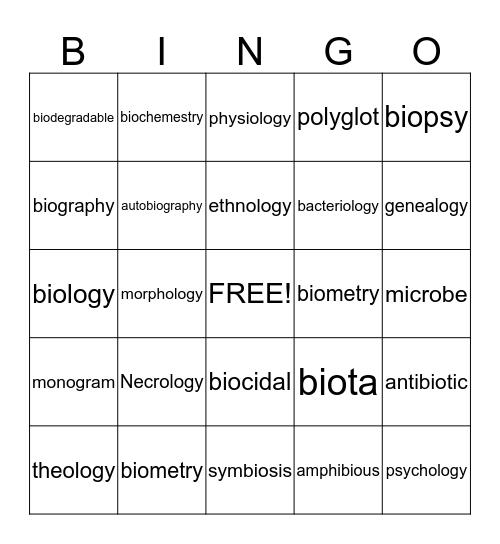 Root BINGO Card