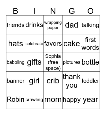 1st Birthday Bingo Card