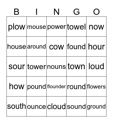 Diphthongs ou/ow Bingo Card