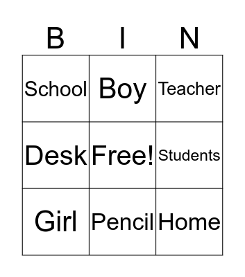 School Bingo Card