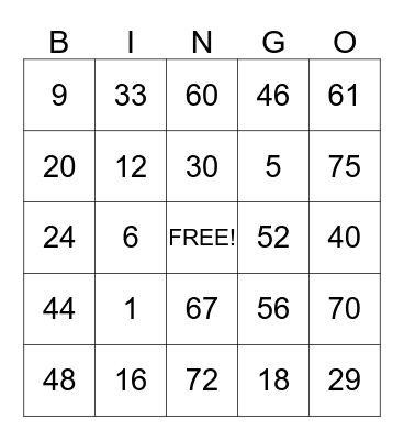 Family Night Bingo Card