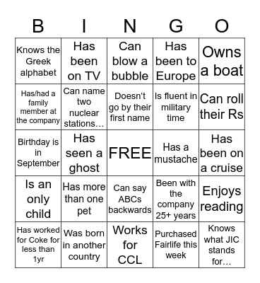Women's Linc BINGO Card