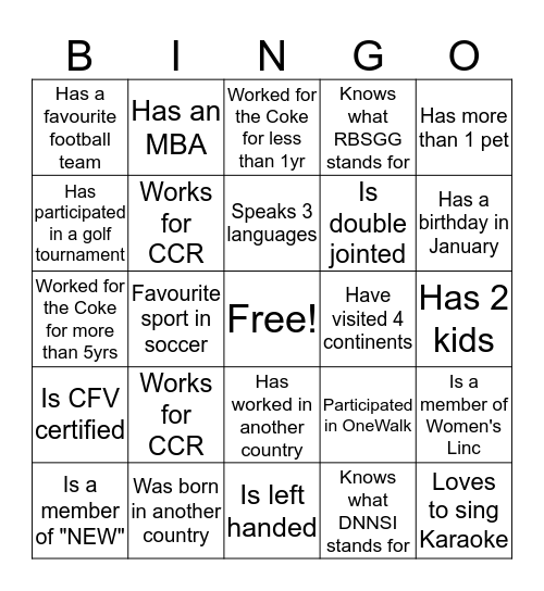 Women's Linc Networking Bingo Card