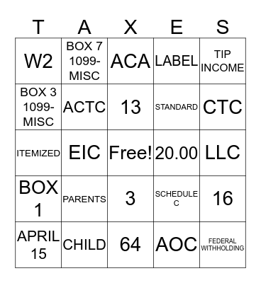 TAX BINGO Card