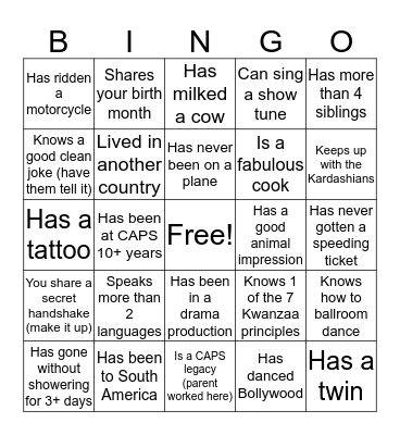 CAPS People BINGO Card