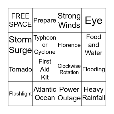 Hurricane Bingo Card