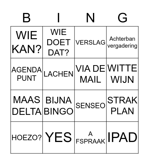BESTUURSVERGADERING Bingo Card