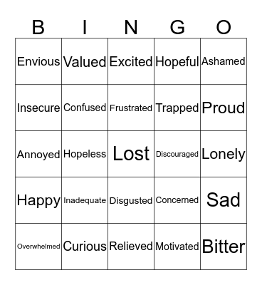 Emotions Bingo Card