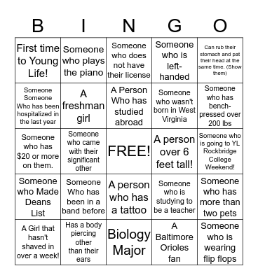 Shepherd Young Life Bingo! Bingo Card