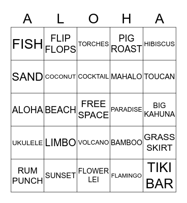 LUAU  BINGO Card