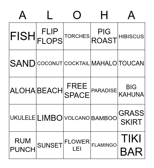 LUAU  BINGO Card