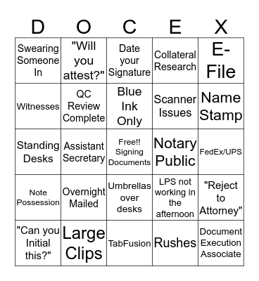 DOC EX BINGO!! Bingo Card