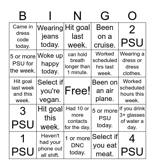 B2C Bingo  Bingo Card