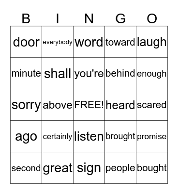 Vocabulary Bingo Card