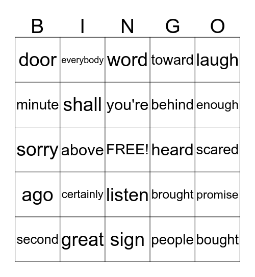 Vocabulary Bingo Card