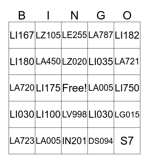 Spectrum codes Bingo Card