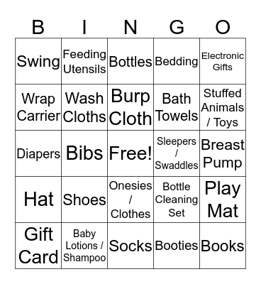 Baby Gift Bingo Card