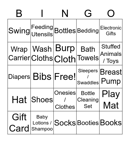 Baby Gift Bingo Card