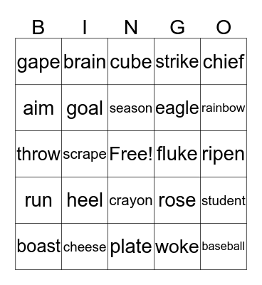 Spelling Bingo Card