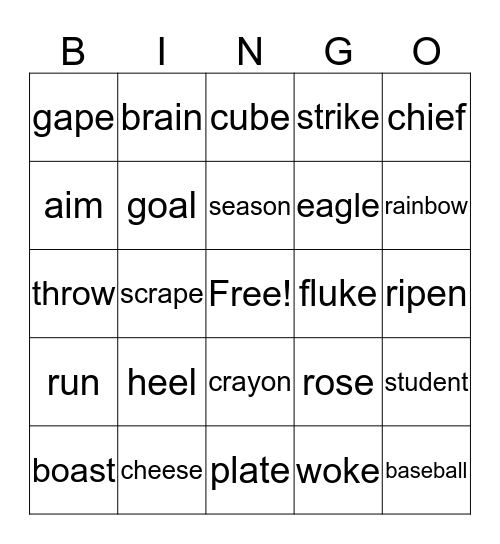 Spelling Bingo Card