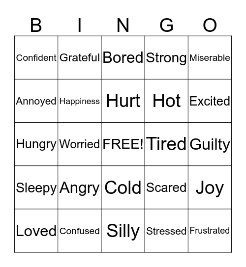 Feelings Bingo Card