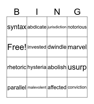 Untitled Bingo Card