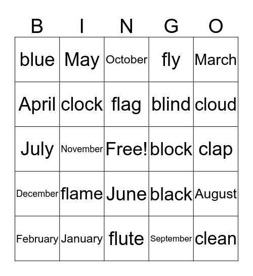 Vocabulary Bingo Card