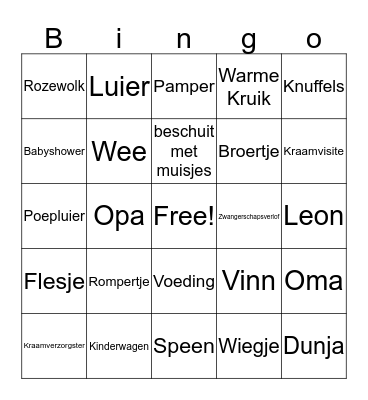 Baby Shower Dunja Bingo Card