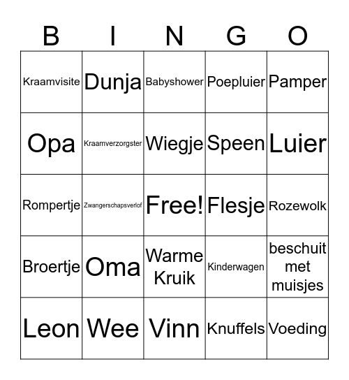 Baby Shower Dunja Bingo Card