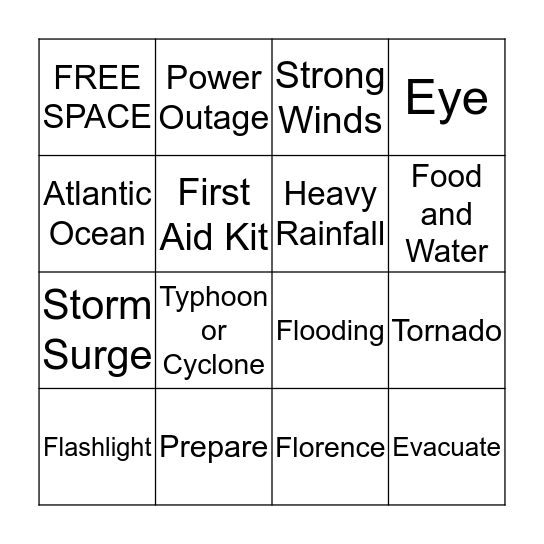 Hurricane Bingo Card