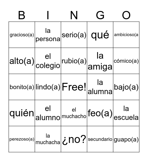 Chapter 1 Vocabulary Bingo Card