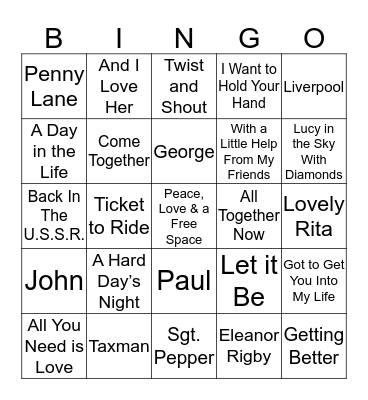 Beatles Bingo Card