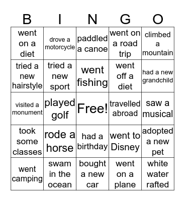 What I Did on My Summer Vacation Bingo Card