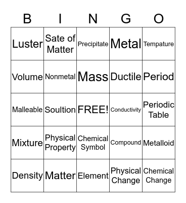 Chemisty Bingo Card