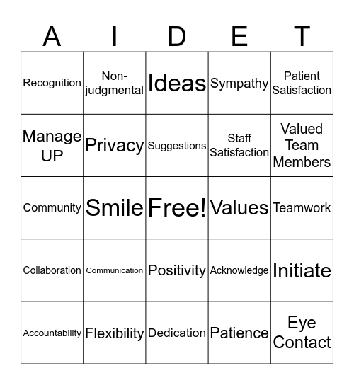 AIDET BINGO Card