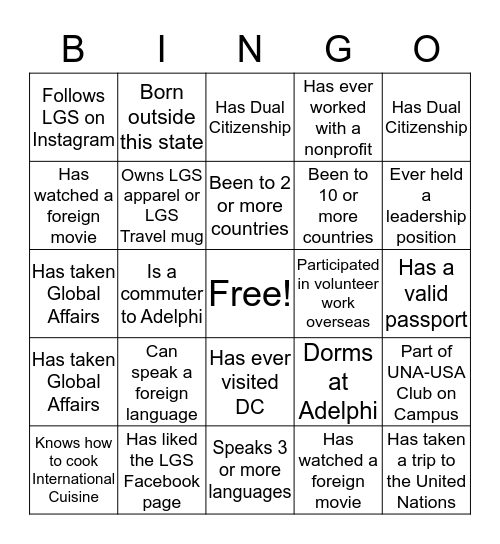 LGS BINGO Card