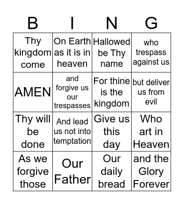 The Lord's Prayer BINGO Card